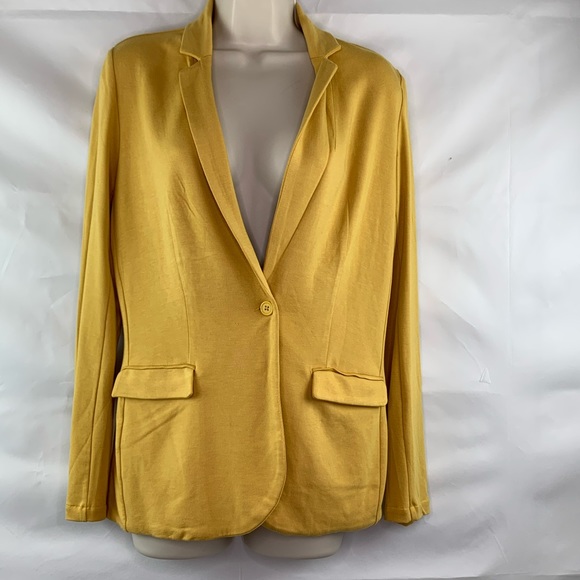 yellow knit blazer